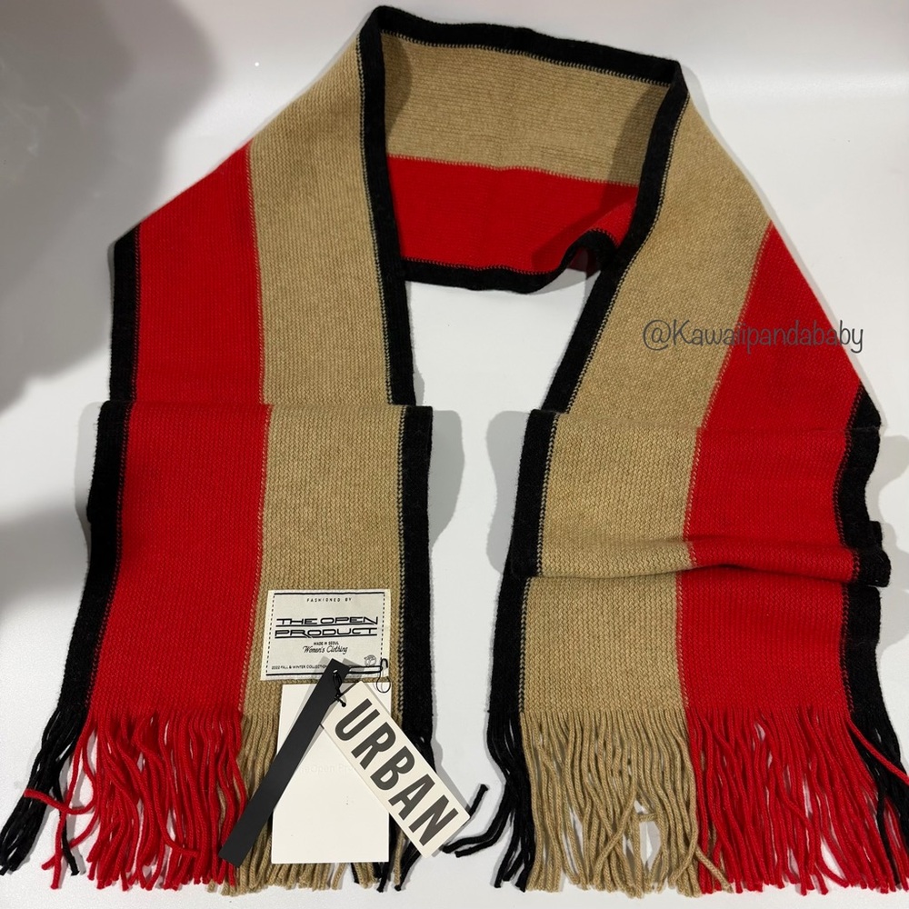 New with Tags The Open Product Urban Outfitters Striped Red Tan Wool Blend Scarf
